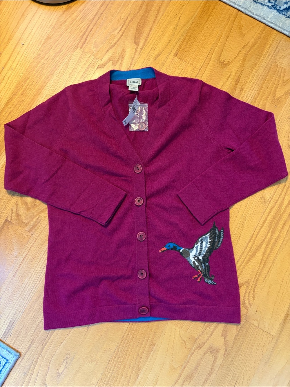 L.L. Bean 100% cashmere V-neck cardigan dark raspberry duck NWT size Large